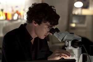 Sherlock doing some practical investigative work at Scotland Yard