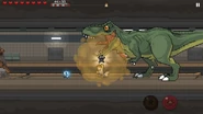 PewDiePie using a special ability, "Edgar Fart", on a T-Rex.