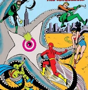 Green Lantern using his energy blast in his iconic JL appearance.