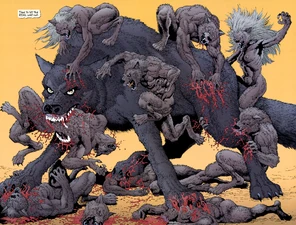 Bigby fighting off an army of werewolves