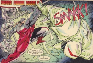 Badrock using his SH strength to fight off an army of ninjas