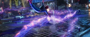 Spider-Man dodging lightning shot from Electro