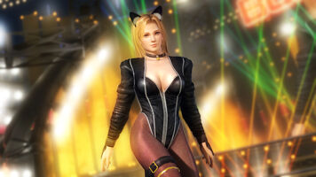 A black cat costume for Tina consisting of a leather leotard with jacket sleeves, high-heel boots, fishnet tights, a black collar and cat ears.