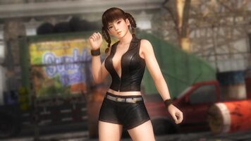Third costume from Dead or Alive: black leather shorts and vest.