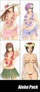 Aloha costume set concept art (from top to bottom clockwise: Kasumi; Ayane; Mila; and Hitomi)