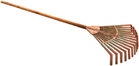 The leaf rake, bloody after using it on zombies