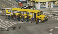 Zombies surround a bus