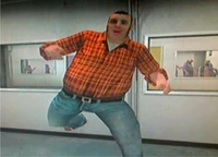 Ronald jumps for joy after receiving food from Frank.