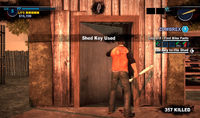 Using the Shed Key to unlock the shed.