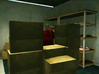 Bill is trapped behind boxes.