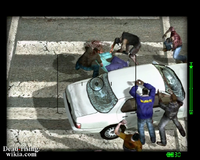 Dead rising helicopter shot of white car man
