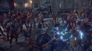Frank using the move in a crowd of Zombies