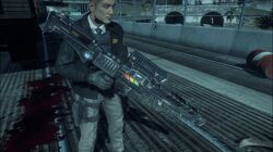 The Railgun in Brad's hands. Note the ZDC logo.