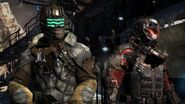 Isaac Clarke (left) alongside John Carver (right) in Dead Space 3