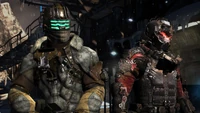 Isaac Clarke (left) alongside John Carver (right) in Dead Space 3.
