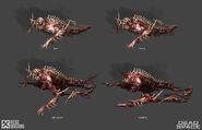 Concept art of the Leaper at different levels of dismemberment for Dead Space (2023).