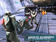 Promotional image of Karrie Norton using the Heavy Pulse Rifle against the necromorphs.