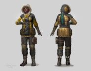 Concept art of Santos wearing a Sovereign Colonies snowsuit.