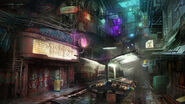 Concept art of a street on the colony.