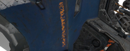 Marker symbols saying "http://deadspace.ea.com/ibelieve/" on the gunship's hull.