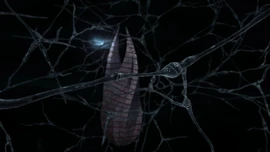 A representation of Isaac's brain with a fully-formed Red Marker implanted in it following the events on .