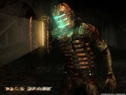 Early promotional art of Isaac aiming the 211-V Plasma Cutter in the original game.