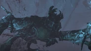 The Snow Beast being ripped in two by Isaac using harpoons.