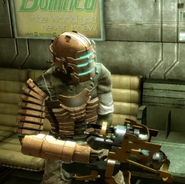 Isaac wielding the Force Gun in Dead Space (2008).