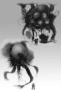 Concept arts for necromorph bosses in the game.