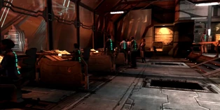 Intérieur du QG, baie vitrée donnant sur la Colonie