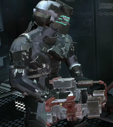 Isaac wielding the Line Gun in Dead Space 2.