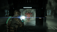 Isaac battling the Hunter in Chapter 5 in the remake.