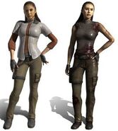 Kendra's outfit as she arrived on the Ishimura (left), Kendra without her jacket on Aegis VII (right).