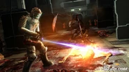 Isaac attacking an Infector with the Flamethrower.