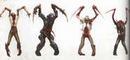 Concept arts du Slasher civil féminin, du Twitcher, du Slasher patient, du Slasher médecin (Dead Space 2)