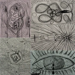 Drawings from the patients at  alluding to the machine.