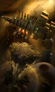 Die USG Ishimura beim Planeten Cracking.