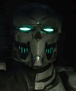 A close-up of the helmet as worn by Isaac.