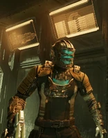 Isaac with Level 1 armor in Dead Space (2023).
