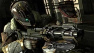 Isaac holding a Shotgun with Ripper lower attachment.