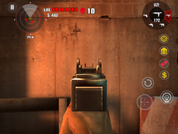 Iron sight view of the Uzi.