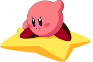 Kirby montando en la Warp Star