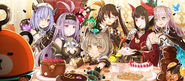 Lucil sitting on her chair as the party eats together.