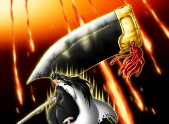 Kenpachi after using his shikai for the first time.
