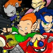Pico as seen in Newgrounds Rumble alongside the other characters.