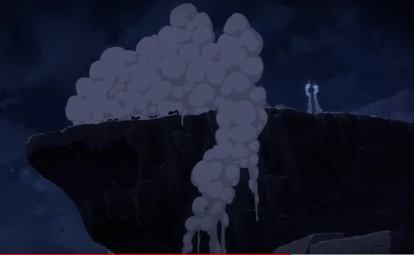 Knuckles topples a cliff