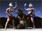 Ultraman and Ultraman Tiga vs Yanakargi in Ultraman Tiga