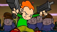 Pico fighting a horde of Überkids in Pico’s Unloaded flash animation