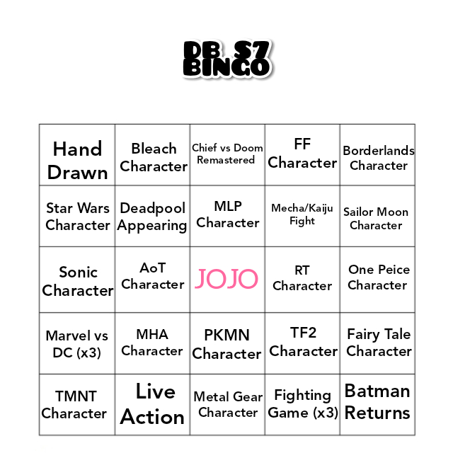 JoJo Stands Bingo Card