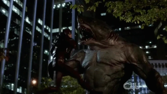 King Shark almost eats The Flash